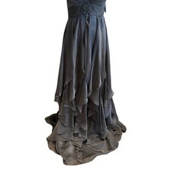 Bonny Silver Gray Embellished Lace Up Back Chiffon Tiered Gown - Picture 2 of 3